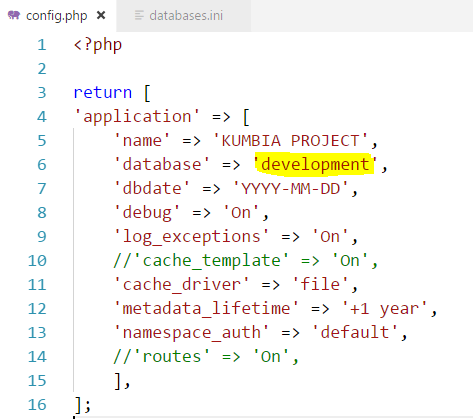 Archivo config.php de KumbiaPHP