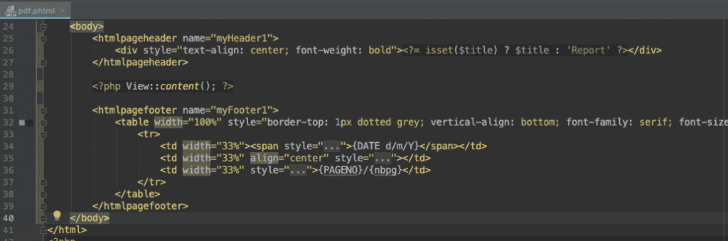 HTML para el header y el footer del PDF