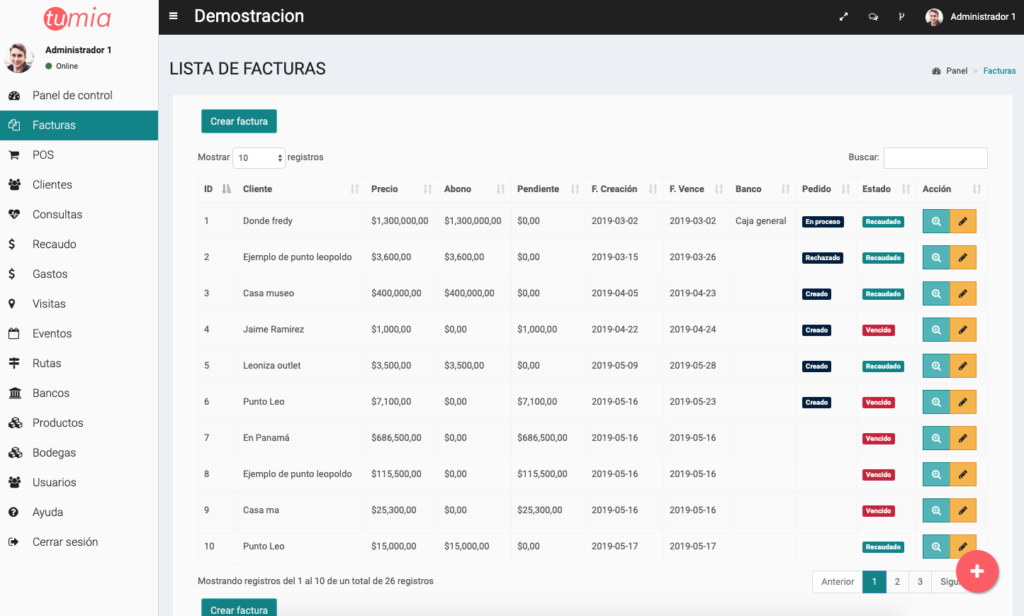 tumia.co lista de facturas